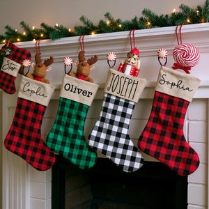 Personalized Buffalo Plaid Christmas Stocking: Canvas Holiday Decor