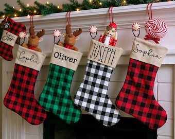Personalized Buffalo Plaid Christmas Stocking: Canvas Holiday Decor