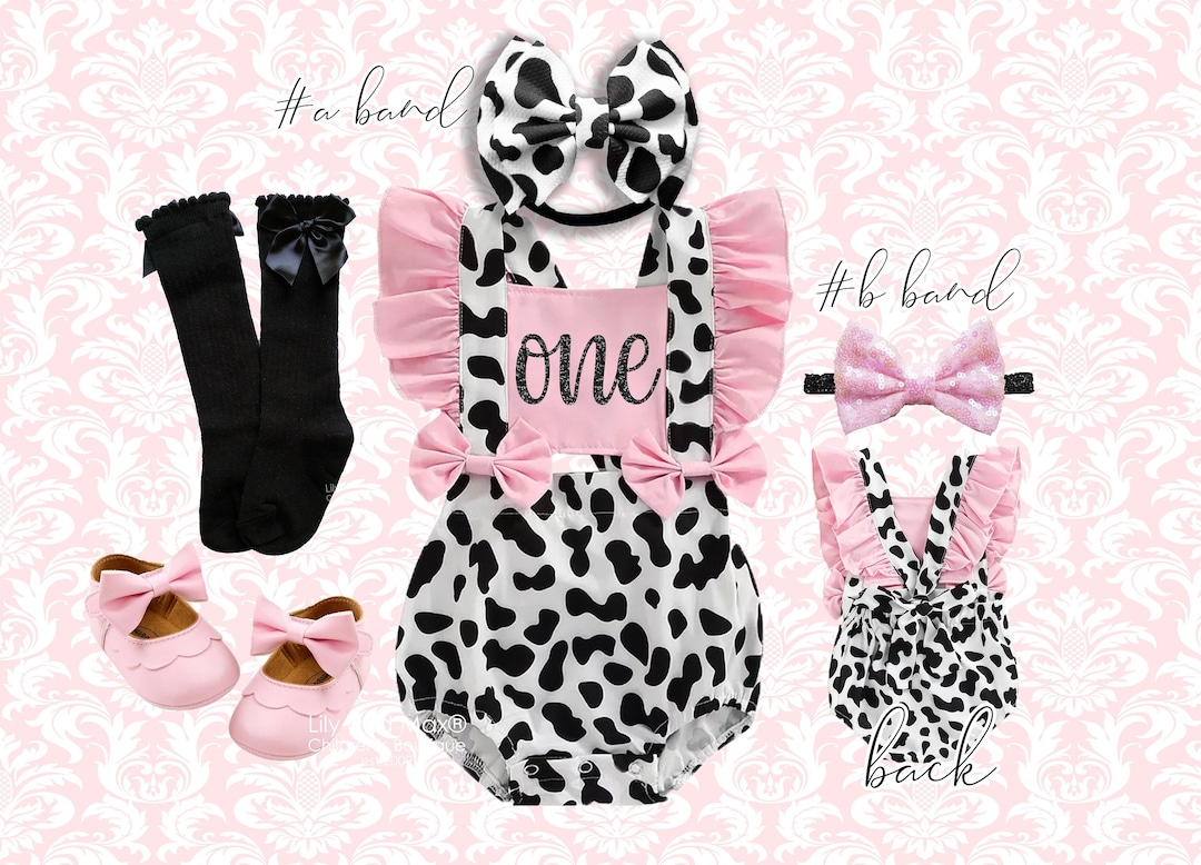 1st Birthday Girls Cow Outfit, Farm Animals Girls Birthday Set, Farm