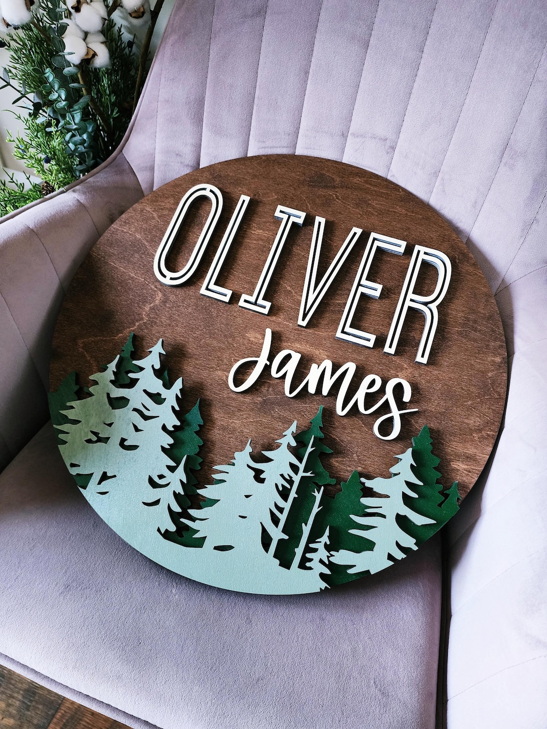 Custom Pine Tree Name Sign, Layered Wood Woodland Nursery Decor - Etsy