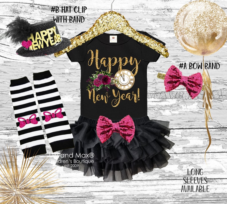 Happy New Years EVE clock baby outfit Happy New year 2019 girls outfit HELLO 2019 girls outfit set 1st New Year girls Outfit
