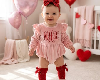 Valentine's Day Velvet Romper: Monogrammed Baby Outfit