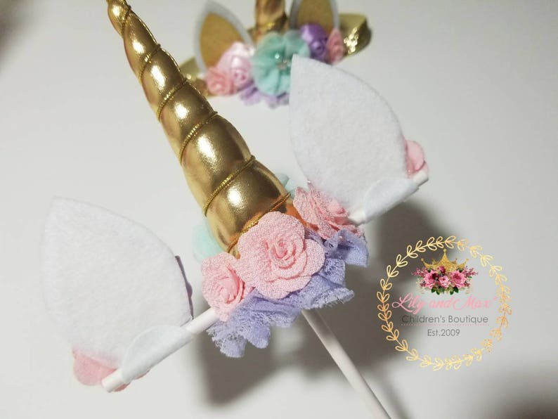Unicorn headband, pastel colors and gold unicorn headband, unicorn party headband, gold glitter elastic unicorn headband image 7