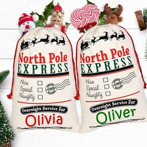 Personalized Christmas Santa Sack Canvas Sant Delivery bag Santa Bag Christmas Gifts Personalized North Pole Express Santa Sack