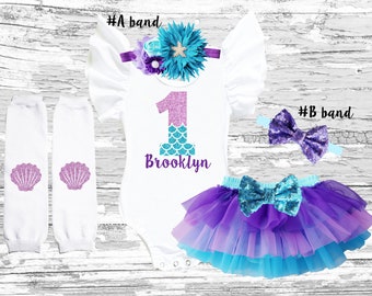 Mermaid birthday girl Outfit, Mermaid 1st birthday girl outfit, 1st birthday mermaid smash cake outfit, Second birthday Mermaid girl outfit