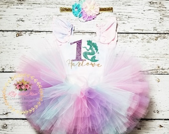 1st Birthday Mermaid Outfit,Mermaid birthday tutu set, Mermaid Romper, Mermaid smash cake outfit, Mermaid birthday baby girl romper