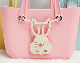 Personalized Easter Basket: Laser Engraved Bunny Tag, Egg Hunt Bag
