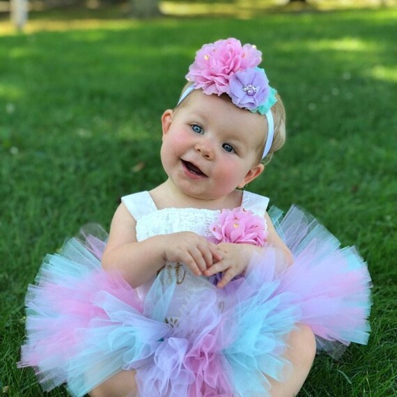 Baby Girl 1st Birthday Outfit Set - Velvet Romper With Headband & Socks For Cake Smash Photos