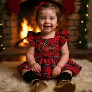 Plaid Christmas Romper Outfit: Ruffled Red Buffalo Plaid