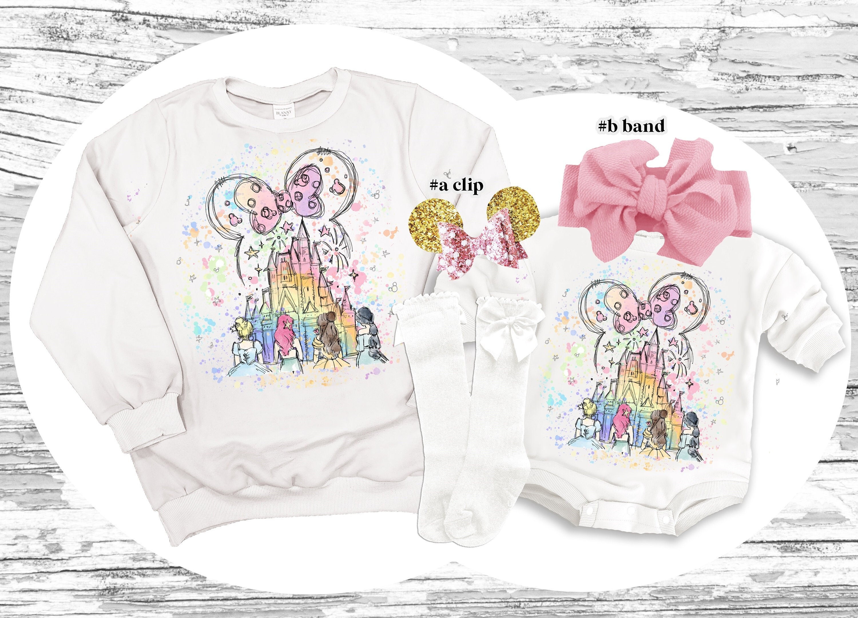 Mouse Castle Baby Outfit: Magical mouse bubble Romper, sweatsuit Bow Clip, Headband & Socks