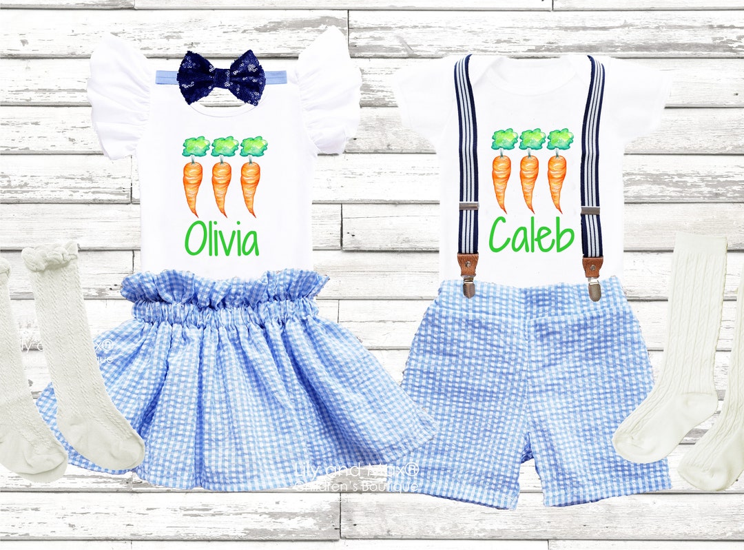 Easter Outfit Bunny Twins Seersucker Outfit 1st Easter Girl Boy Outfit ...
