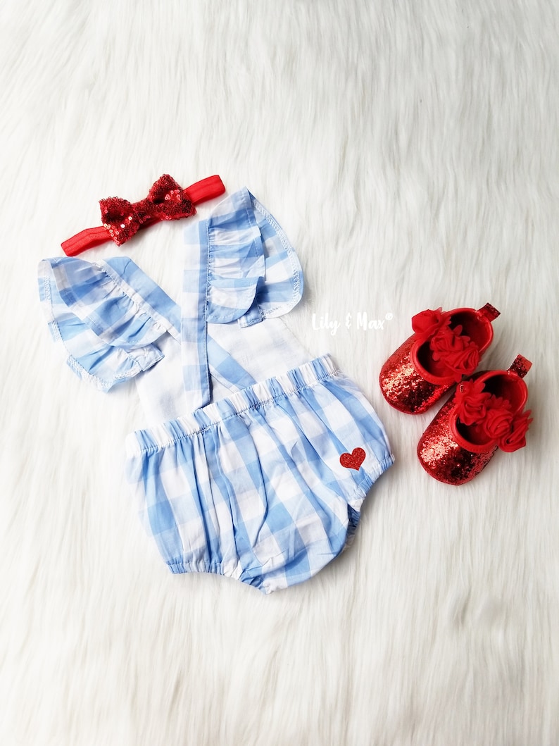 Dorothy baby Costume, Personalized Dorothy romper, Wizard of Oz Costume, Dorothy romper, red glitter shoes, Baby Halloween Costume image 7