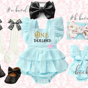 Alice In Wonderland tea party Birthday Outfit Alice In ONEderland romper Alice Costume pink Alice in onederland tea party smash cake outfit