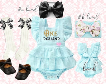 Alice In Wonderland tea party Birthday Outfit Alice In ONEderland romper Alice Costume pink Alice in onederland tea party smash cake outfit