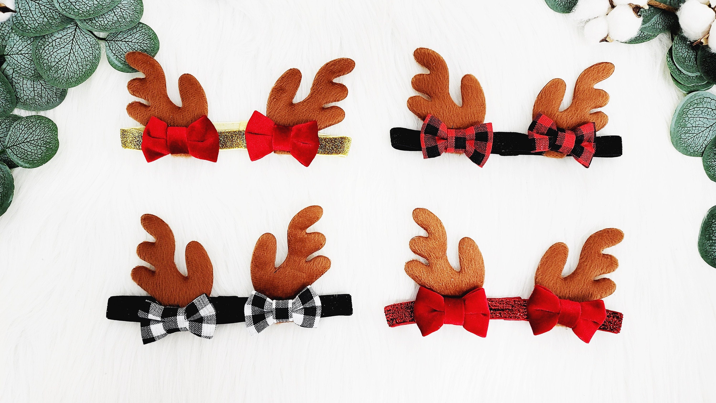 BaubleBar Brown Plaid Bow Reindeer Ear Headband Reindeer Antler Christmas Headband - Holiday Headband - Etsy main image 3