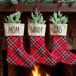 Personalized Tartan Plaid Christmas Stocking: Buffalo Check Canvas