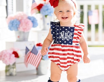 4th of July Baby Romper Set: Patriotic Outfit with Sequin Bow