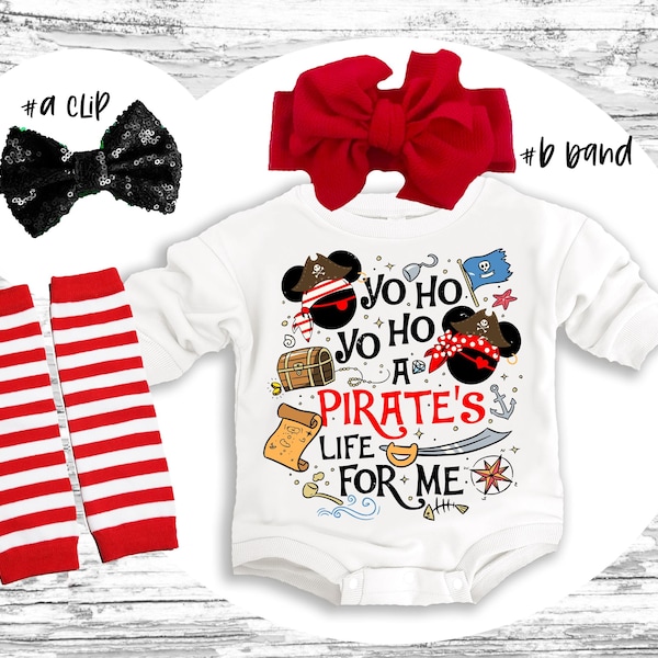 Gasparilla Pirate Baby Outfit: Romper, Bow Clip, Headband & Socks