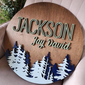 Custom Pine Tree Name Sign, Layered Wood Woodland Nursery Decor - Etsy