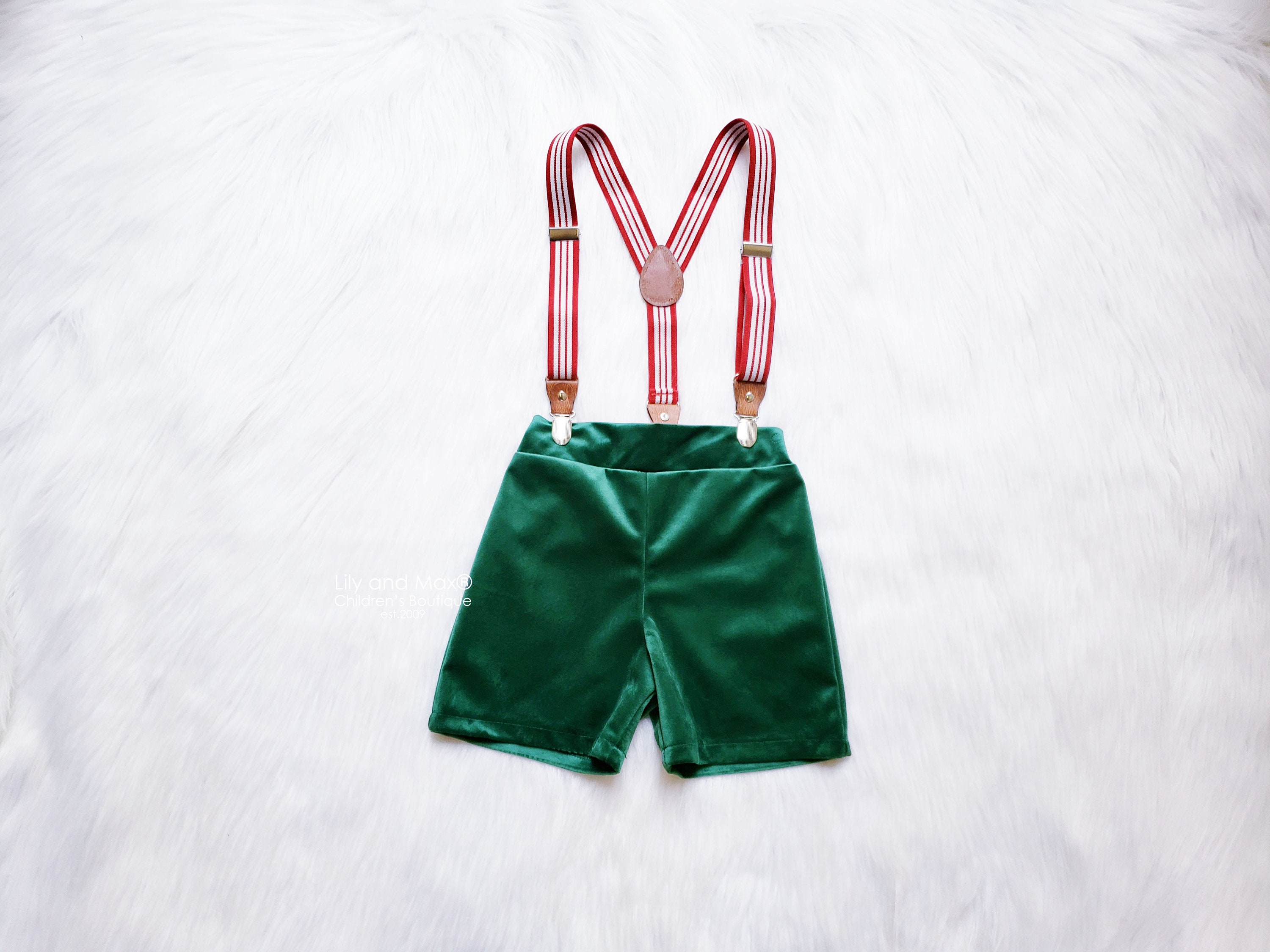 Green Velvet Baby Boy Shorts: High Waisted Holiday Outfit