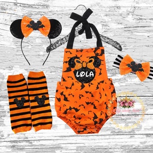 Personalized Baby Girl&#39;s 1st Halloween Mouse Romper Outfit