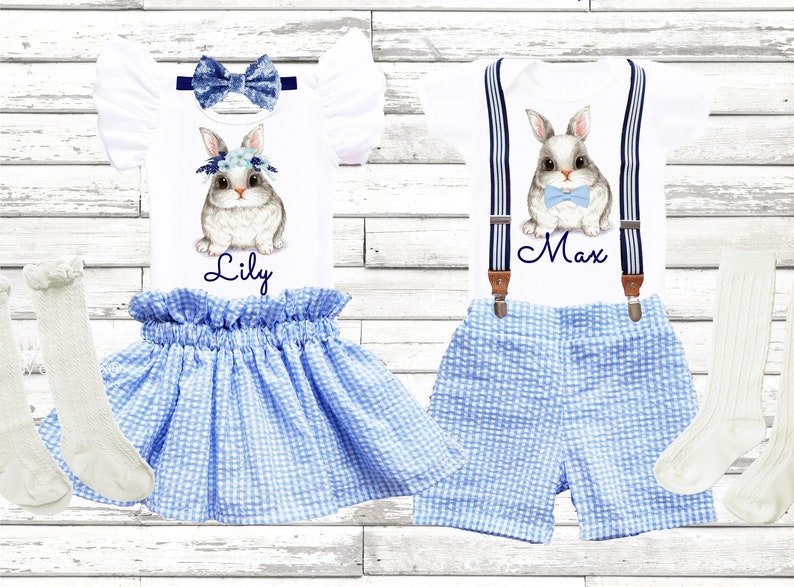 Easter Outfit Bunny Twins Seersucker Outfit 1st Easter Girls Etsy