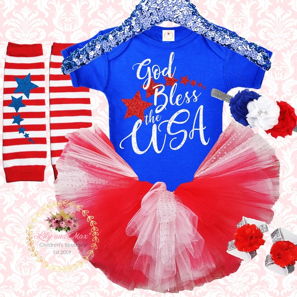 God Bless the USA Outfit, 4th of July girls outfit,Patriotic tutu outfit,first fourth girls outfit, God Bless the USA shirt,4th of July tutu