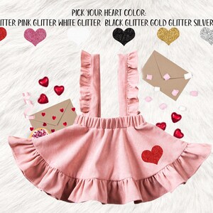 Valentine's day girls outfit, Valentines girls suspender skirt outfit, Valentine's Day girls smash cake outfit, pink suspender skirt dress zdjęcie 3