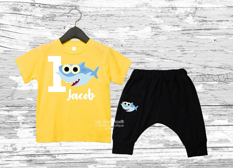 1st boy birthday Shark Birthday boy Outfit boy outfit Shark birthday boy bodysuit Baby shark boy pant set black soft comfy boy pants