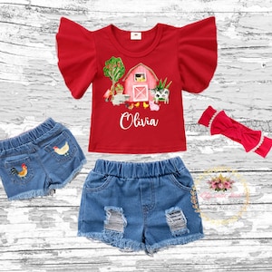 Farm Animals Birthday Outfit: Denim Shorts Set