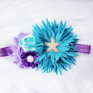 Under the sea headband, Mermaid sea shell flower elastic headband, soft baby mermaid headband, toddler headband, under the sea photo prop