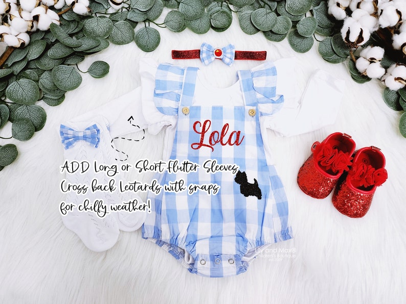 Dorothy baby Costume, Personalized Dorothy romper, Wizard of Oz Costume, Dorothy romper, red glitter shoes, Baby Halloween Costume image 3