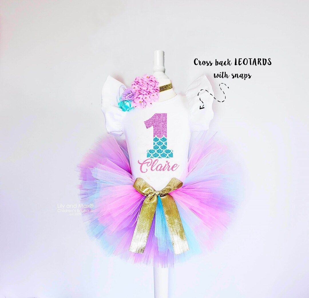 Mermaid 1st Birthday Tutu Outfit: Flutter Sleeve Leotard, Flower ...