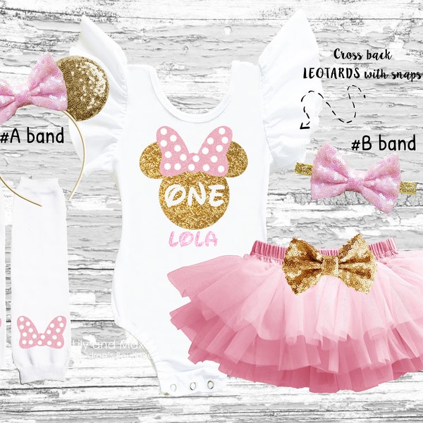Mouse birthday girl Outfit, Mouse birthday girl leotard,Pink Gold Mouse smash cake outfit, birthday theme