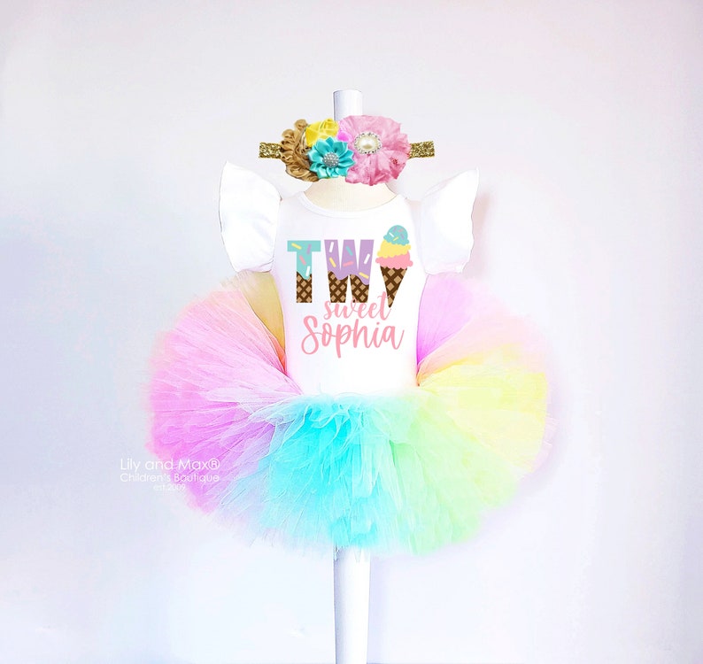 Ice Cream Two Sweet 2nd Birthday Outfit: Rainbow Tutu, Leotard & Headband zdjęcie 5