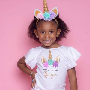 Unicorn Birthday Outfit, Unicorn headband,Unicorn rainbow tutu set,FLUTTER leotard unicorn birthday SHORT set,Rainbow Unicorn Girls Costume image 2