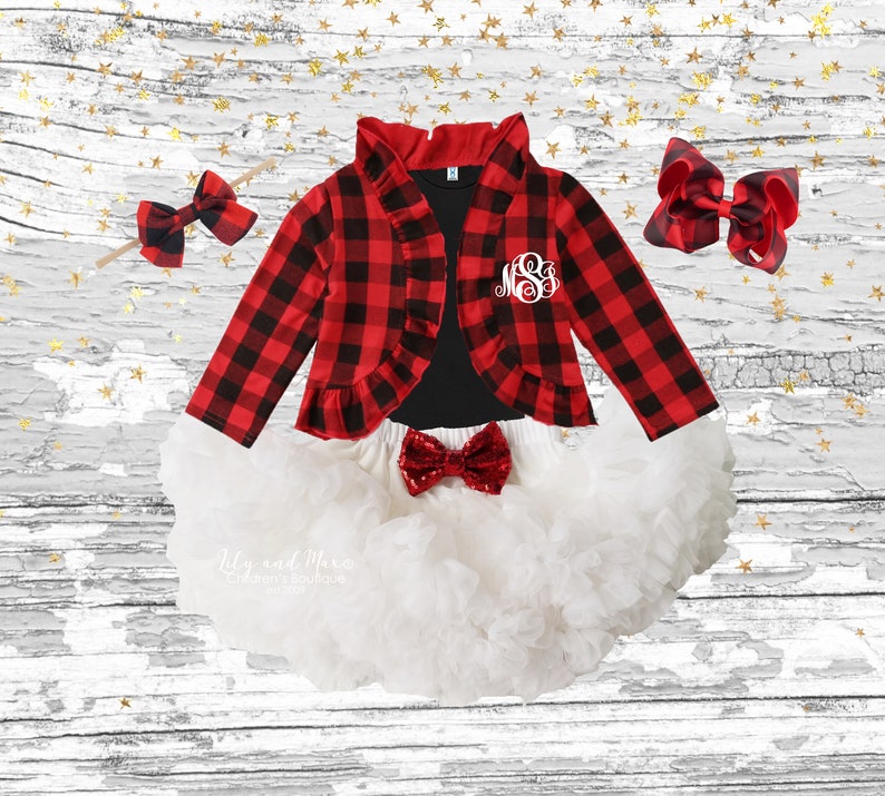 Christmas buffalo plaid baby girls Outfit Monogrammed buffalo Etsy