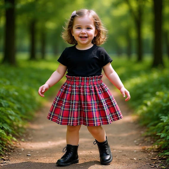 Red Tartan Plaid Girls Skirt: High-waisted Christmas Skirt - Etsy