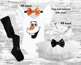 Snowman Costume, White Cotton Bloomer Tutu Set With Cross Back Leotard or Bodysuit