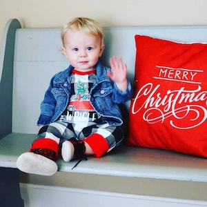 Christmas baby boy outfit, RED CAR with tree personalized boy outfit, red truck with tree boy outfit, Christmas personalized baby boy outfit