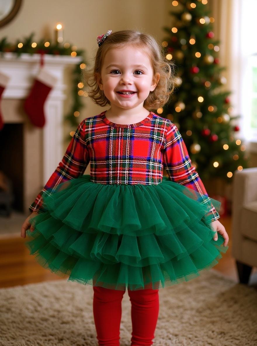 womens formal cocktail dresses Christmas Party Dress for Toddler Girl, Xmas Tartan Plaid, Winter Baby –  AmimamiDoll main image 0