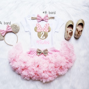 Mouse Outfit, Pink And Gold Leotard Pettiskirt Set with Headband Options