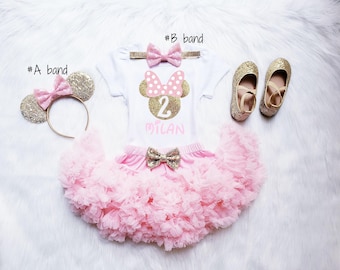 Mouse Outfit, Pink And Gold Leotard Pettiskirt Set with Headband Options