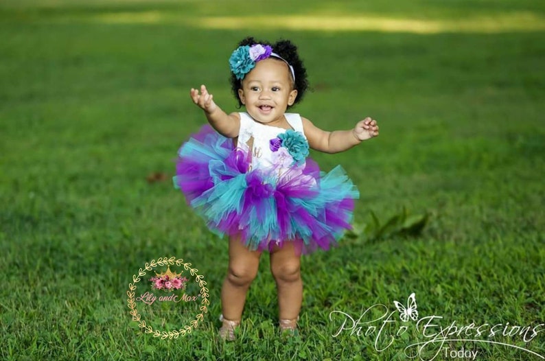 1st birthday Romper mermaid birthday tutu set 1st Birthday Outfit purple and teal tutu set first birthday smash cake outfit
