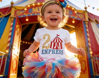 Circus Birthday Outfit: Tent Tutu Set, Glitter Bodysuit & Headband