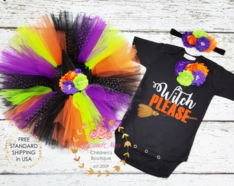 Halloween Witch Costume, Witch Please! costume Halloween, Baby witch costume, Toddler witch costume, Witch themed tutu set, Halloween tutu