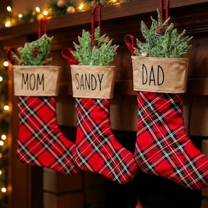 Personalized Tartan Plaid Christmas Stocking: Buffalo Check Canvas