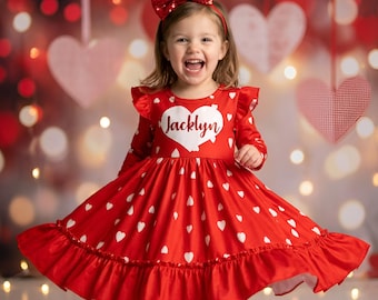 Personalized Valentine's Day Baby Girl Dress: Heart Glitter Outfit