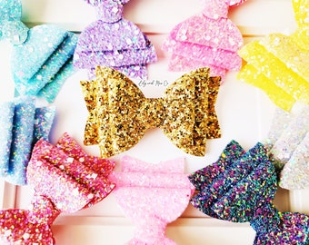 Glitter bow clip, PICK your color glitter leather bow alligator clip, glitter bow clip, glitter EASTER bow clips, glitter bow alligator clip