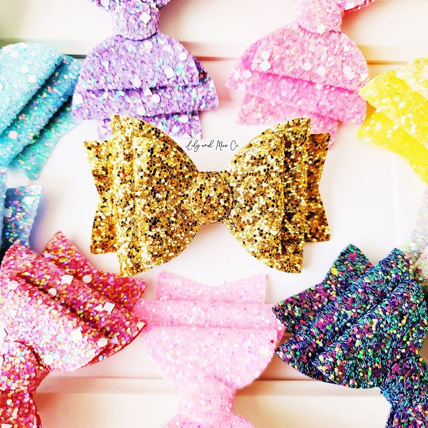 Glitter bow clip, PICK your color glitter leather bow alligator clip, glitter bow clip, glitter EASTER bow clips, glitter bow alligator clip